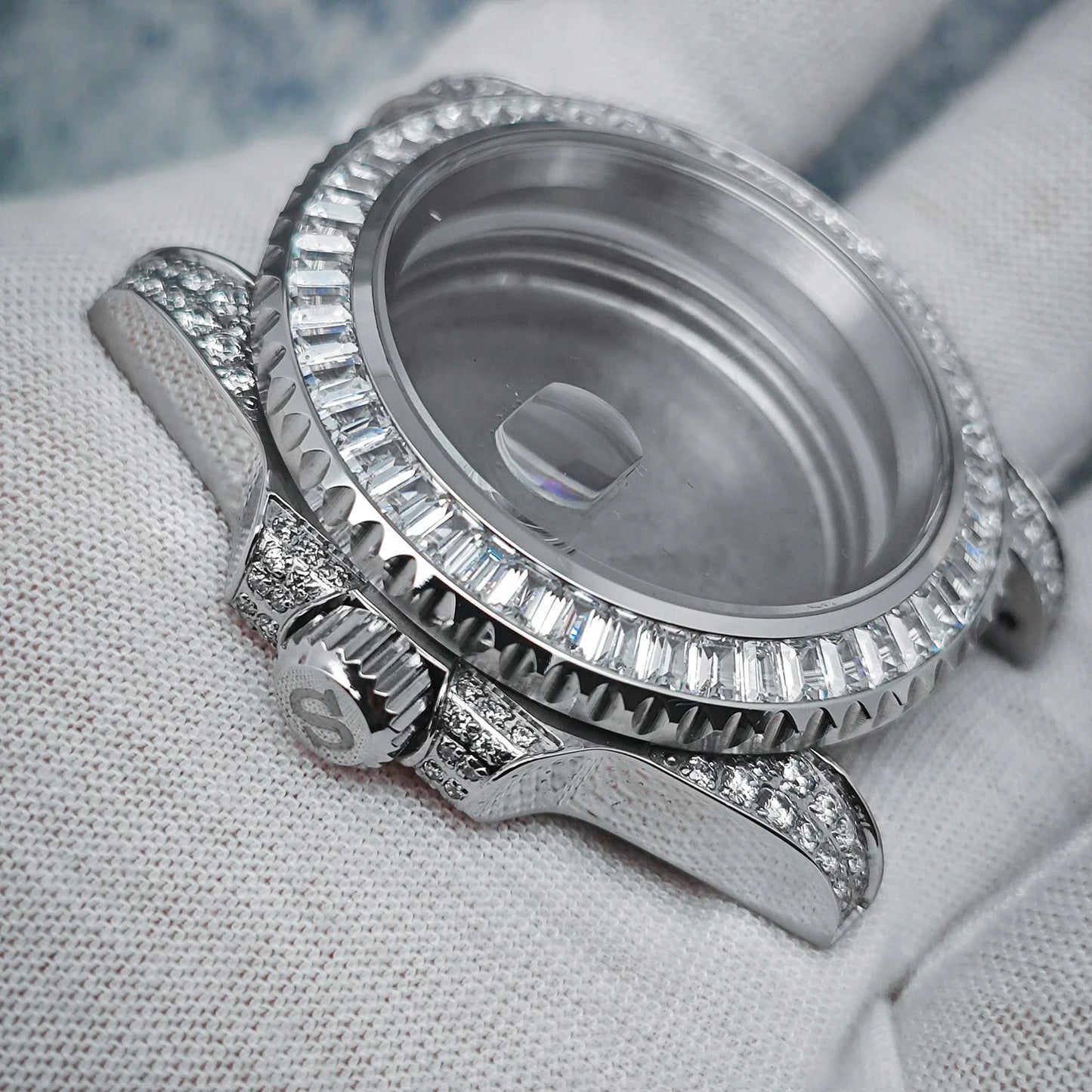 40.5mm Diamond Steel Watch Case with Strap Sapphire Glass for NH34/NH35/NH36