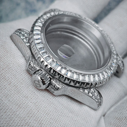 40.5mm Diamond Steel Watch Case with Strap Sapphire Glass for NH34/NH35/NH36