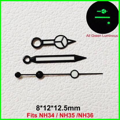 GMT Watch Hands Fit For NH34 NH35 NH36 Movement C3 Green Luminous Watches Parts