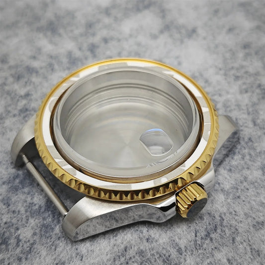 40mm Steel Gold Edge Watch Case Sapphire Date Magnifying Glass for NH35/NH36