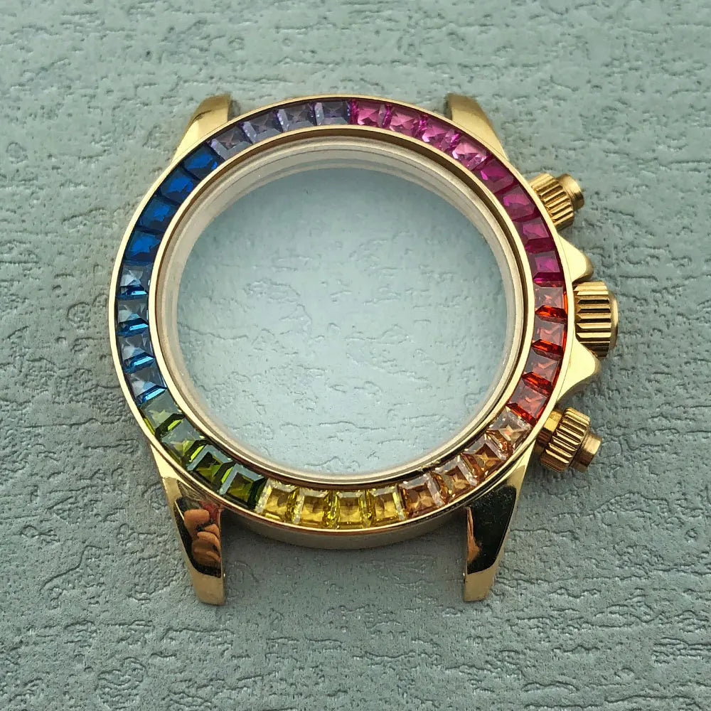 40mm Diamond Bezel Aurora Dial 316l Steel Sapphire Glass Case Suitable For VK63