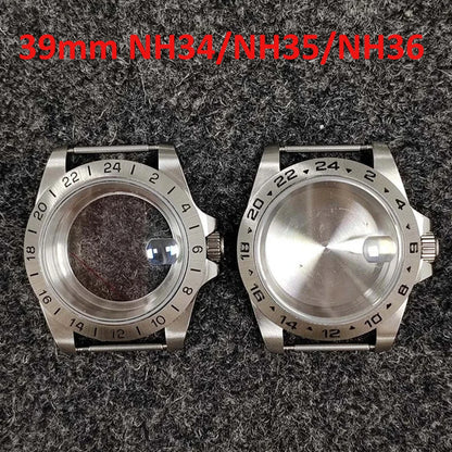 39mm 5ATM Waterproof GMT 24 Hours Classic Retro Watch Case for NH34/NH35/NH36