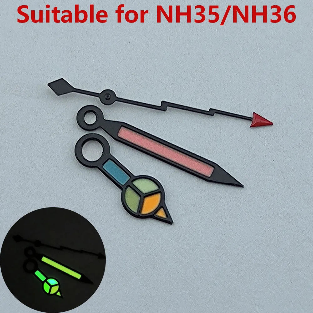 Modified 3 Hands Watch Hands with Green luminous /No luminous for NH35 NH36