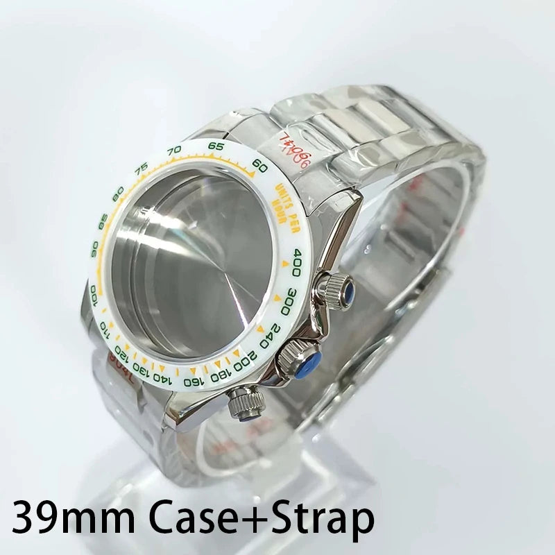 316L Steel 39mm Case+Strap+Bezel Sapphire Glass Ceramic/Steel Bezel Fit VK63