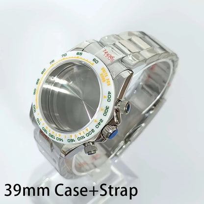 316L Steel 39mm Case+Strap+Bezel Sapphire Glass Ceramic/Steel Bezel Fit VK63