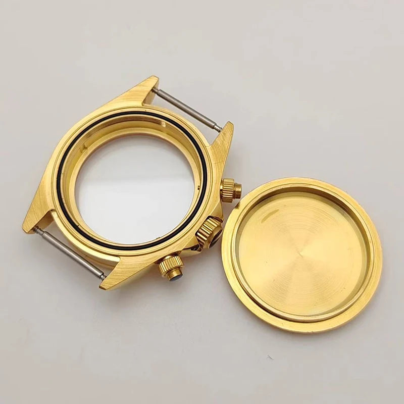 39mm Watch Case with Earth Gold Ceramic Bezel Compatible with VK63 Three-Eye