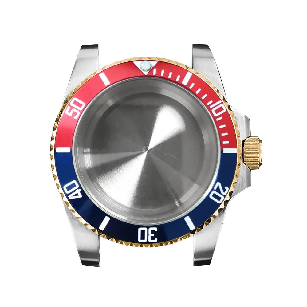 316L Watch Case 40mm Gold Edge Sapphire Flat Glass for NH35/ NH36 Modification