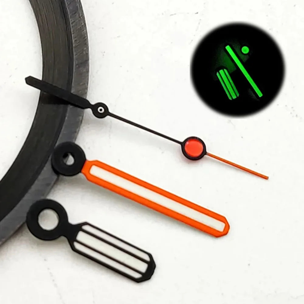 Black Orange Watch Hands With Green Luminous for NH35 NH36 Movement
