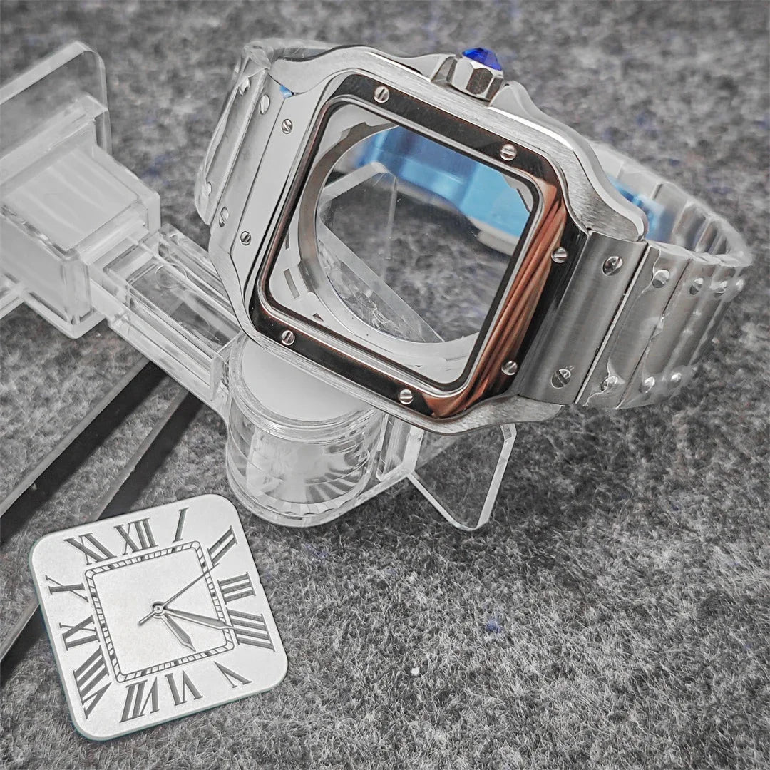 38mm 316L Stainless Steel Square Watch  Case Set for NH36 4R36 Movement
