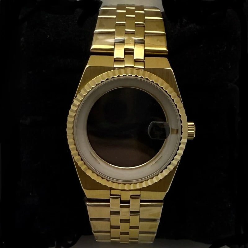 39.5mm Land-Dwellwe GOLD Case+Strap Sapphire Glass Luminou 33.8mm Dial Fit NH35