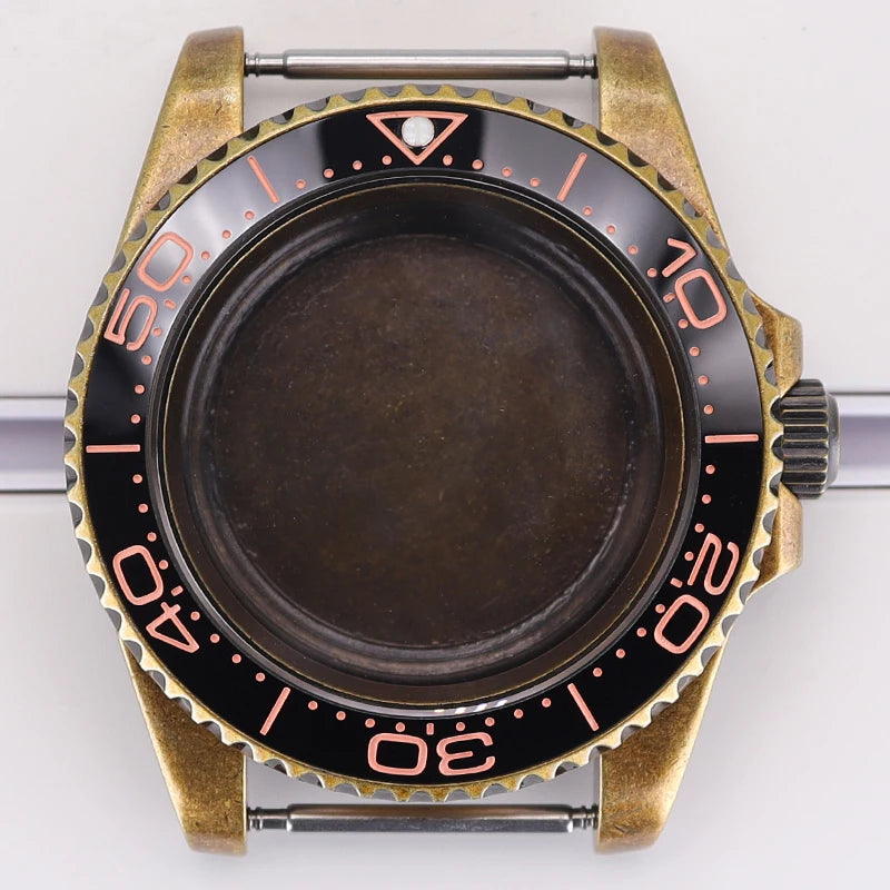 Bronze 40mm Watch Case Ceramic Bezel For SUB NH35/36/34/38/70 Sapphire Glass