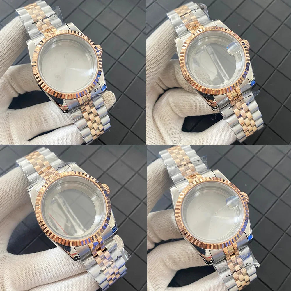 PVD 36mm Rose Gold Watch Case with Sapphire Crystal for NH35/NH36/4R Movement