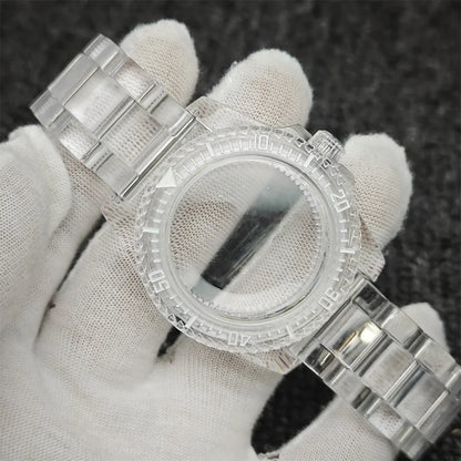 40mm Transparent Watch Case 20mm Bands Set Luminous Acrylic Case for NH35/NH36