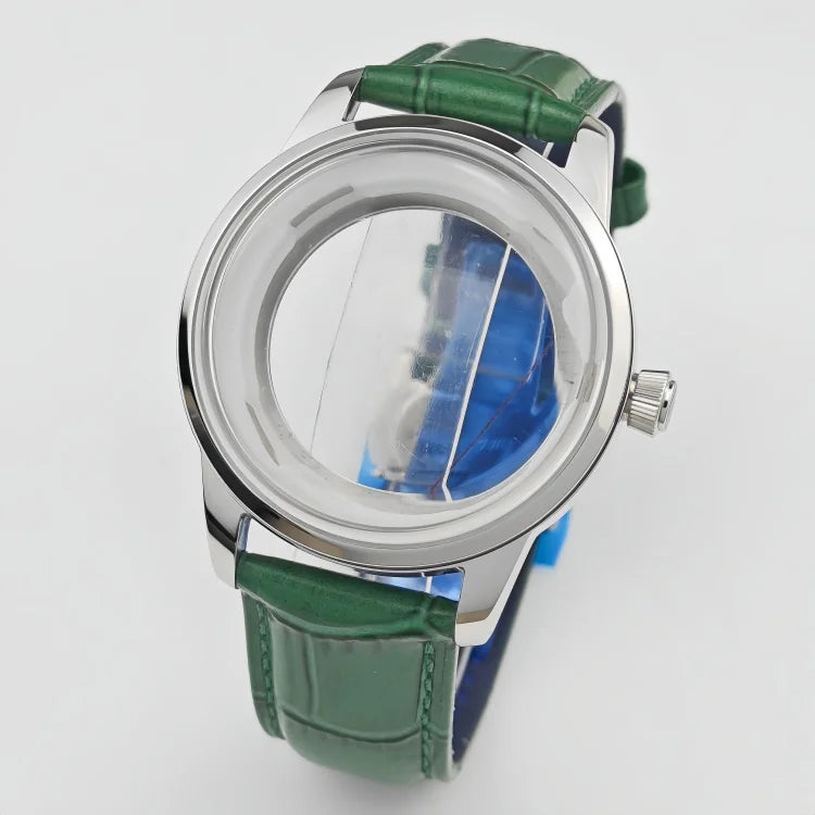 40mm Watch Case & Leather Watch Strap Set Stainless Steel Cocktail Case for NH35
