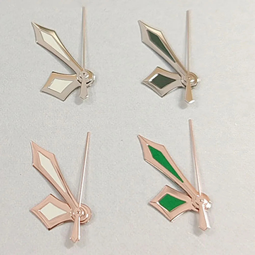 Watch Hands for NH35/NH36/4R/7S Modified Silver/Rose Sword Shape Green Luminous