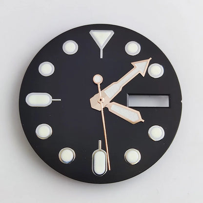 Plane sapphire glass watch case with ceramic bezel, stainless steel, fits NH35/NH36 movement, waterproof design.