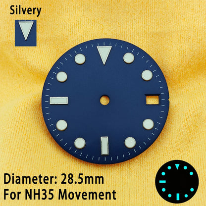 28.5mm Multicolor Watch Dials For NH35 NH36 Blue Luminous with Dial Calendar