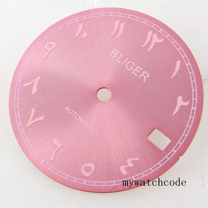 Bliger 29mm multicolor watch dial with green lume, compatible with NH35A NH36A automatic movements.