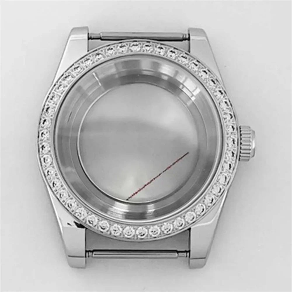 39mm Stainless Steel Diamond Sapphire Glass Watch Case for NH35 NH36 Movement