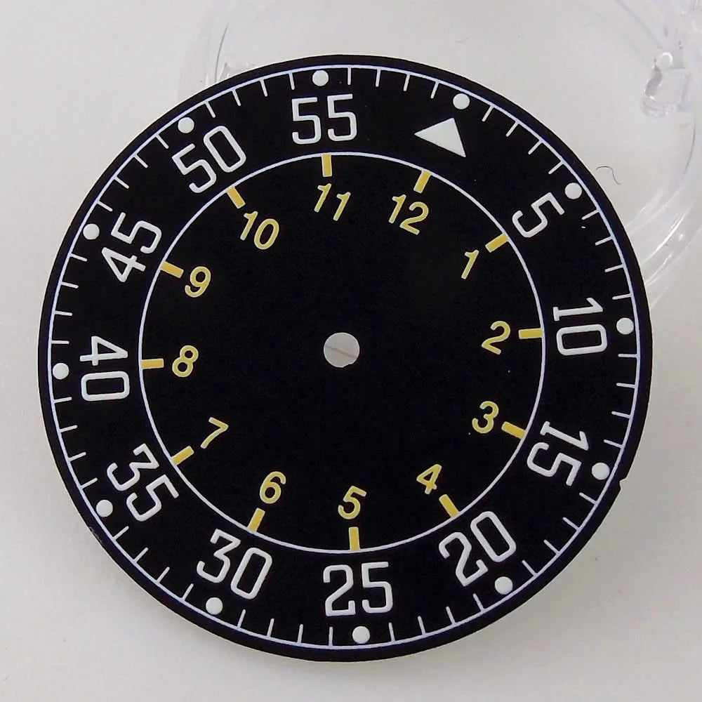 Sterile 33.6mm sunburst silver watch dial for 39mm pilot wristwatch with NH35A/NH36A movement.
