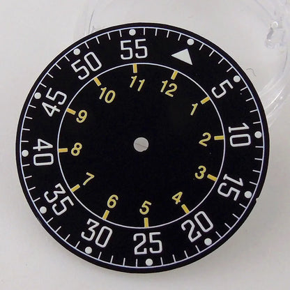 Sterile 33.6mm sunburst silver watch dial for 39mm pilot wristwatch with NH35A/NH36A movement.