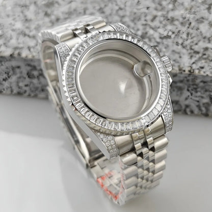 40.5mm Watch Case Set SUB Diamond Ring with Sapphire Glass for H35/NH36/NH34/4R35/4R35