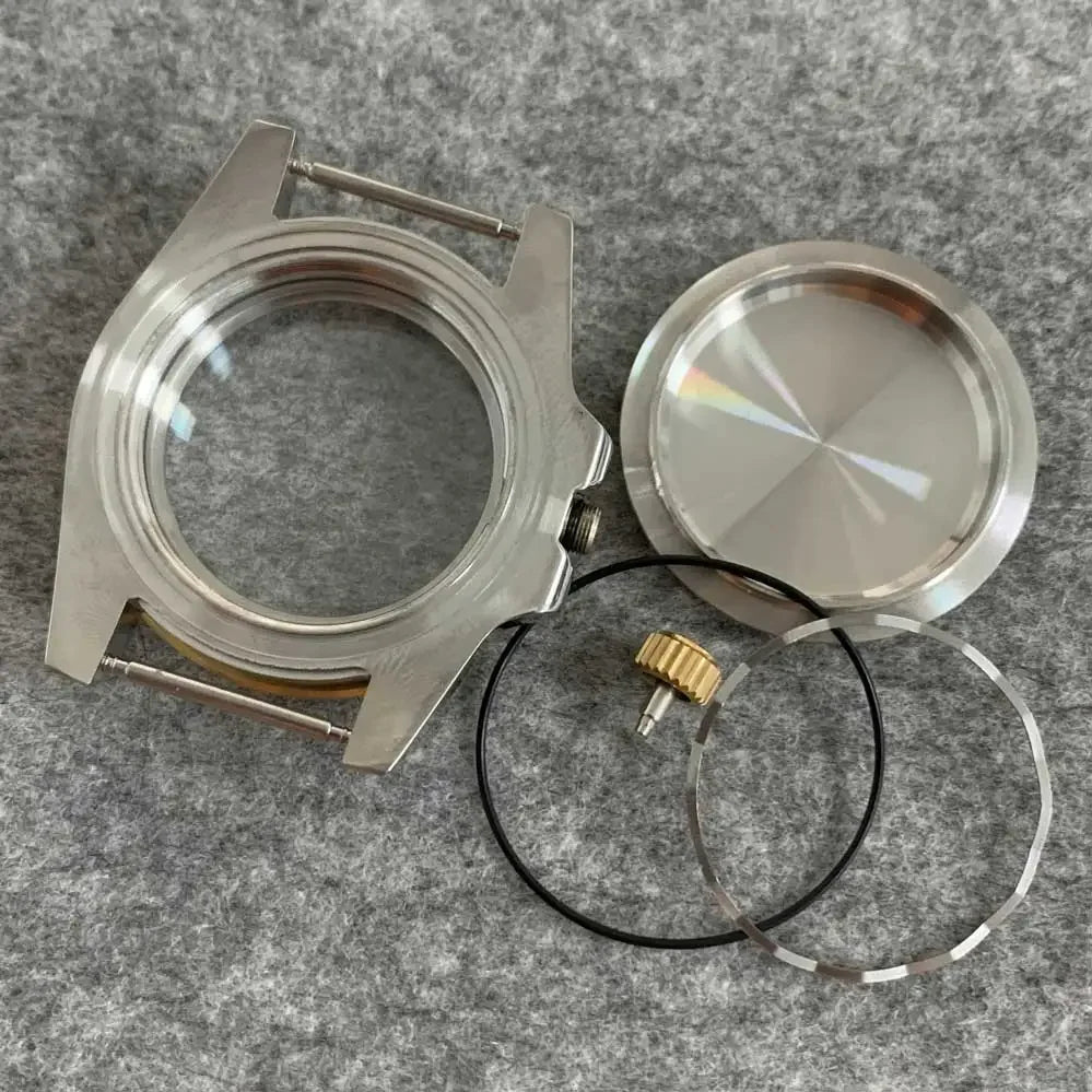 40mm Steel Gold Edge Watch Case Sapphire Date Magnifying Glass for NH35/NH36