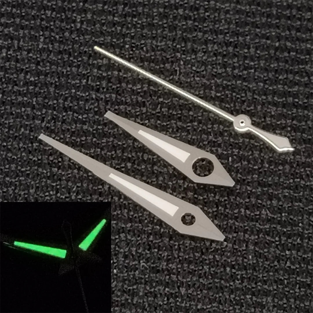 Modified Silver Trim Watch Hands  with Green Luminous for NH35/NH36/4R/7S