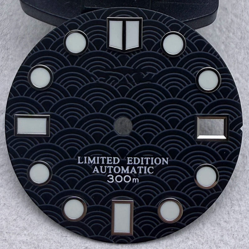28.5mm S Logo Sea Wave Fish Scale Pattern Watch Dial Fit NH35/NH36/7S/4R