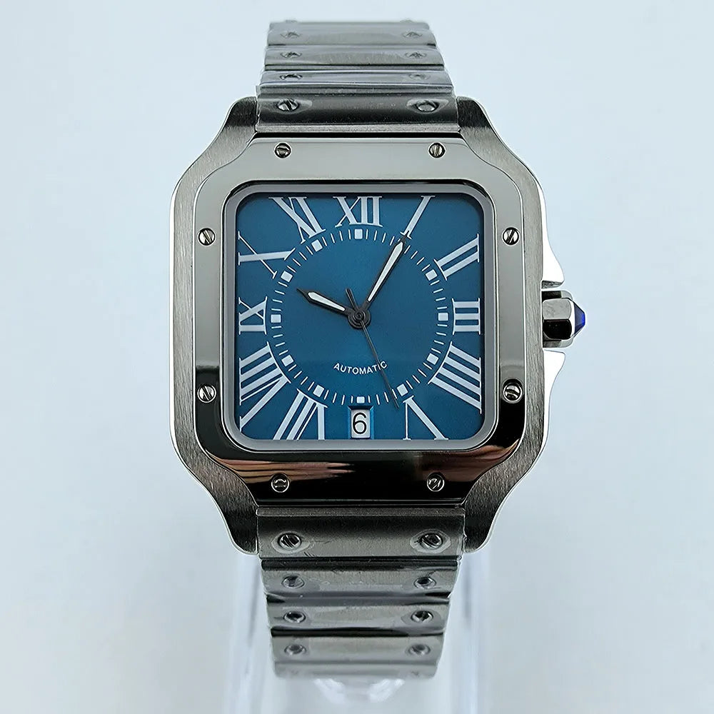 Square Roma Dial Watch Case Folding Buckle Square Case fit NH35 Movement