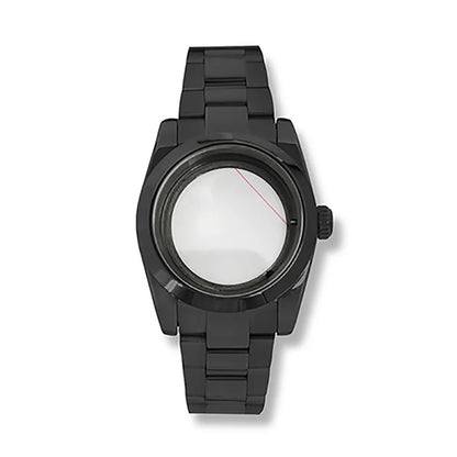 36/39mm Black Watch Case + Strap for NH35/36 Transparent Bottom Sapphire Glass