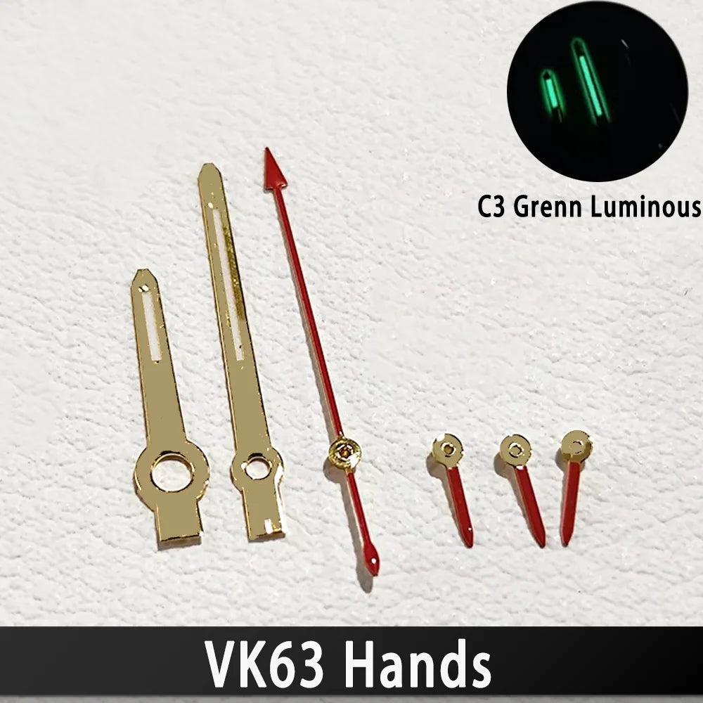 For VK63 Hands C3 Green Luminous Watch Hands for VK63 Movement Men's Watches