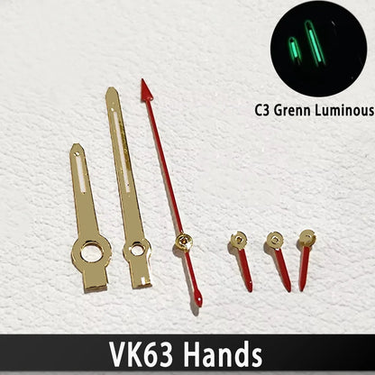 For VK63 Hands C3 Green Luminous Watch Hands for VK63 Movement Men's Watches