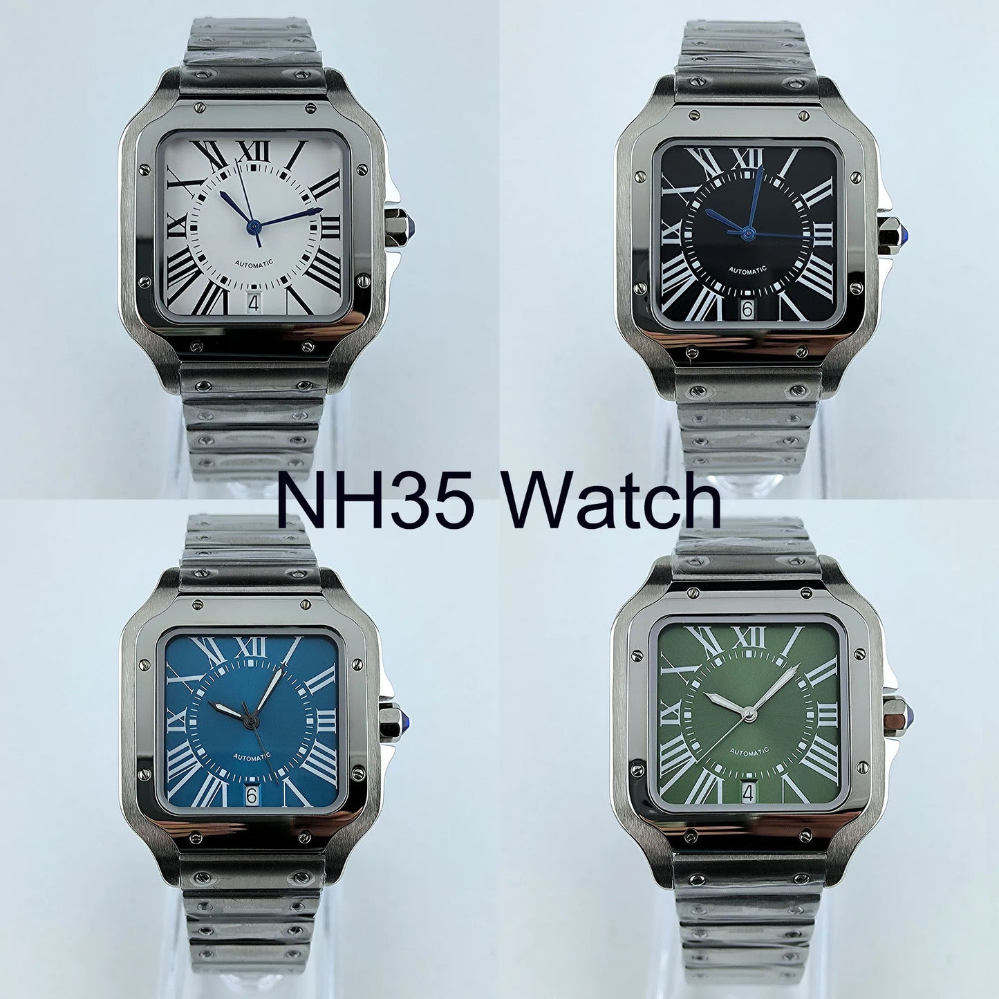 Square Roma Dial Watch Case Folding Buckle Square Case fit NH35 Movement