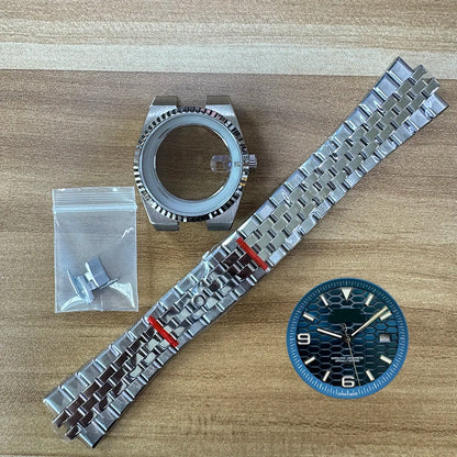 39.5mm Land-Dweller Watch Case Set Strap+Dial+Hands Lume Sapphire Glass Fit NH35