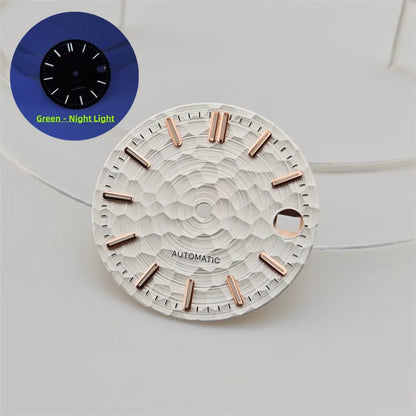 28.5mm Honeycomb Textured Surface Green Luminous Watch Dial for NH35 Movement