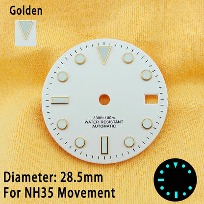 28.5mm Multicolor Watch Dials For NH35 NH36 Blue Luminous with Dial Calendar