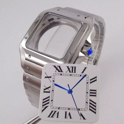 38mm Silver Watch Case Dial set Sapphire Glass Fit NH35 NH36 for Santos Style