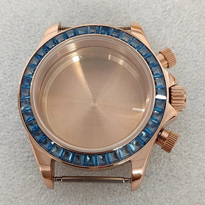 316L 39mm Case Colorful Diamond Ceramic Bezel Compatible with VK63 Three-Eye