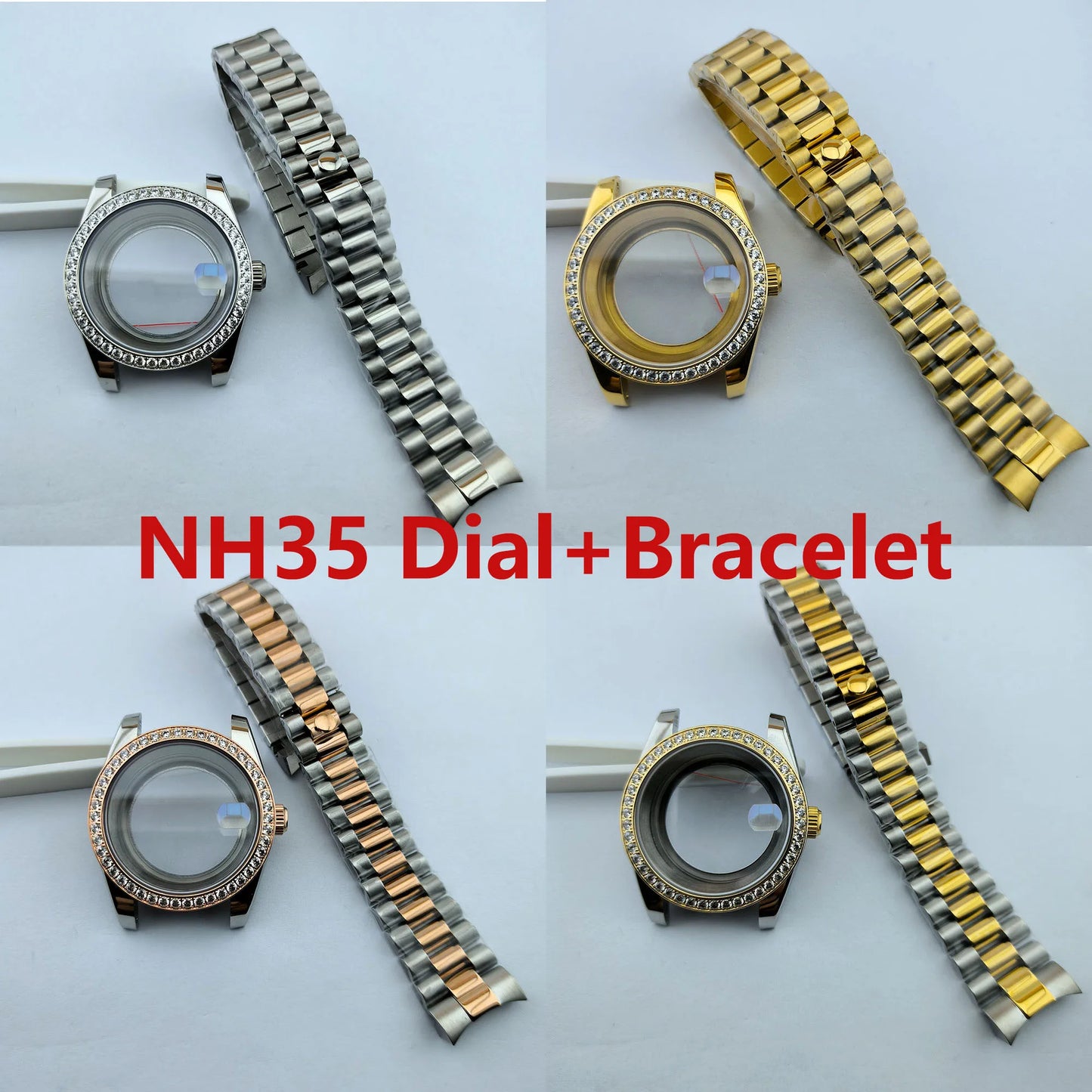 Diamond Decorated Steel Watch Case with Sapphire Glass Waterproof Fit NH35/NH36