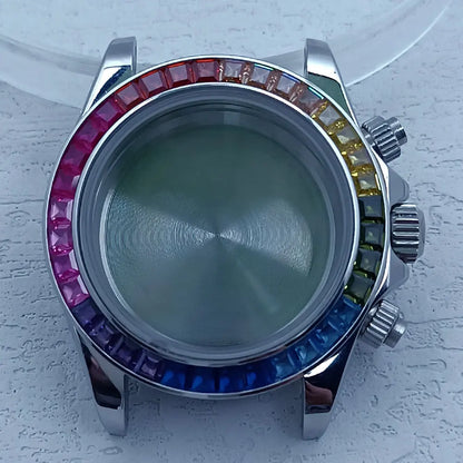 39.3mm Watch Case Stainless Steel DTN Color Diamond Bezel for VK63 Personalized