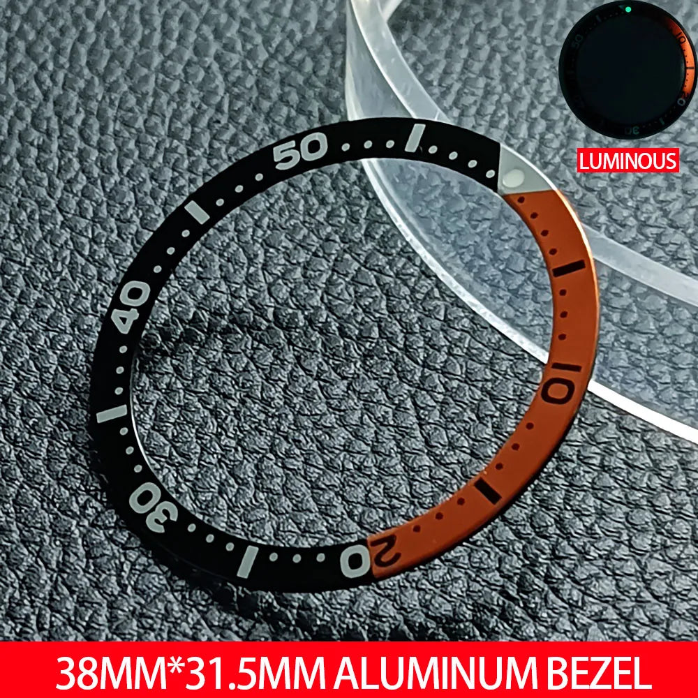 Flat luminous aluminum bezel insert for 38mm watches, durable replacement accessory.