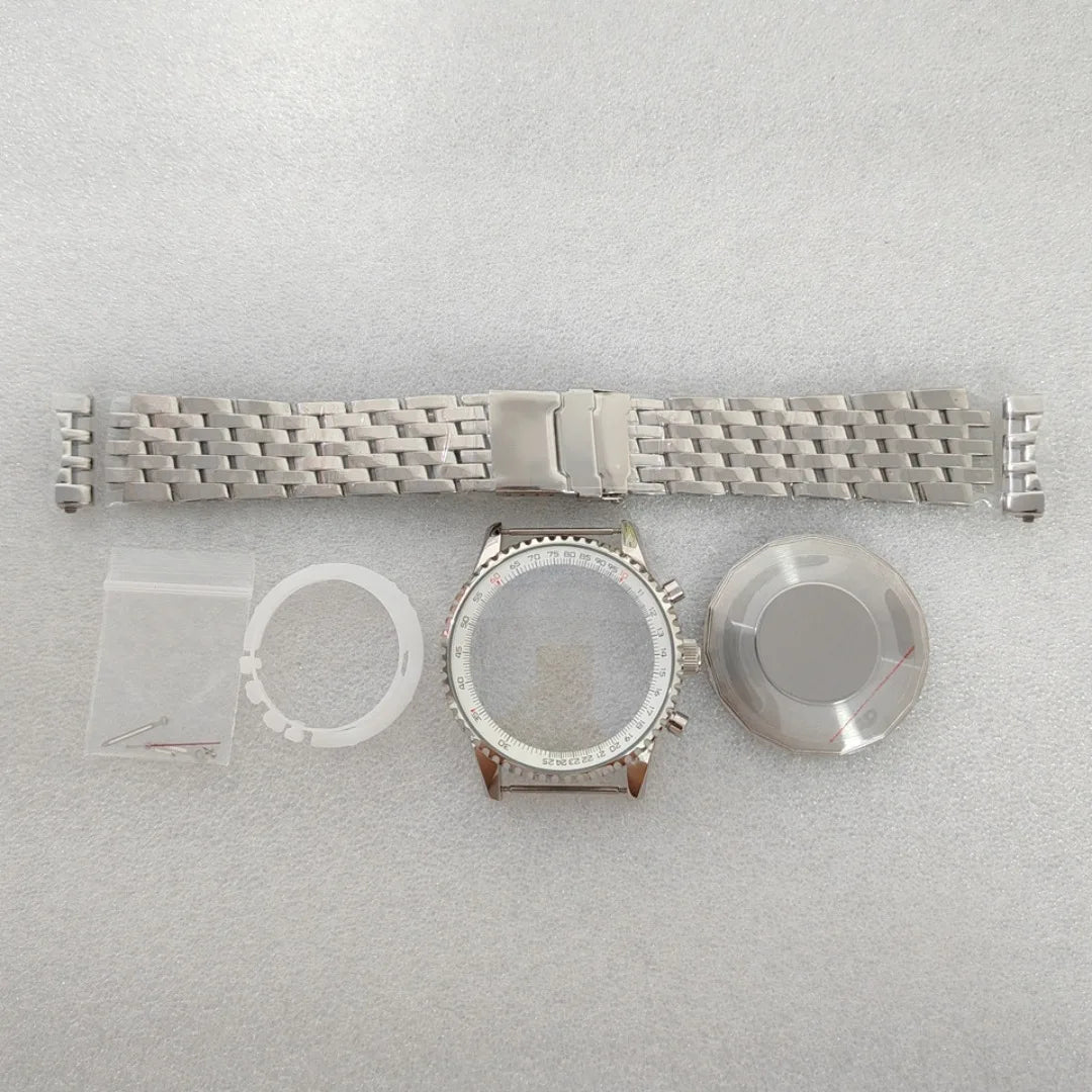 46.5mm Large Steel Watch Case Strap Set with Mineral Glass and Hands for VK63