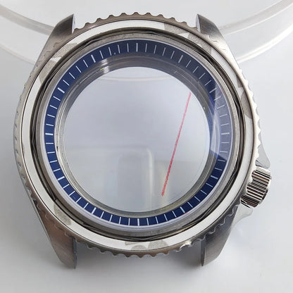 Black matte 41.5mm stainless steel watch case with ceramic bezel, sapphire glass, waterproof, fits NH35 NH36 movements by Case.