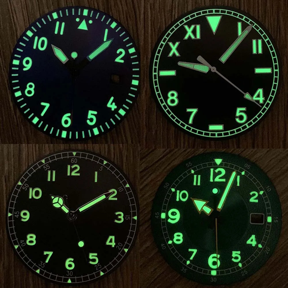 33.5mm Watch Dial + Watch Hands for NH35/NH36/4R/7S Movement Green Luminous