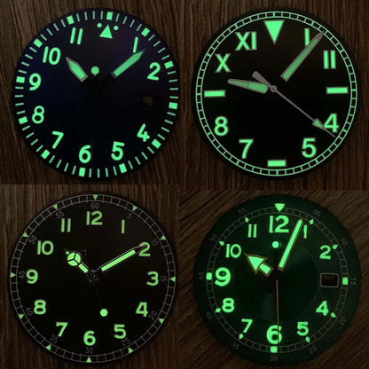 33.5mm Watch Dial + Watch Hands for NH35/NH36/4R/7S Movement Green Luminous
