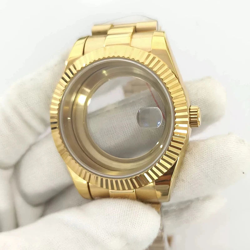 Steel 41mm Gold Classic Style Watch Case+Strap 28.5mm Dial Waterproof Fit 8285