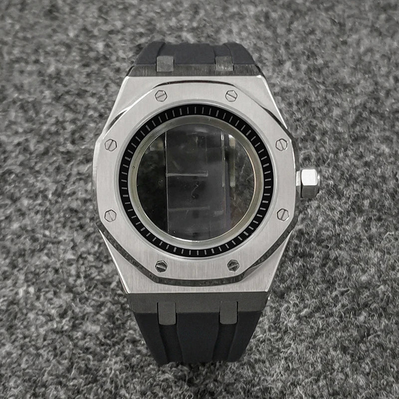 41mm 316L Steel Case+Strap+Ring Sapphire Glass Watch Case Fit NH35/NH36