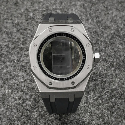 41mm 316L Steel Case+Strap+Ring Sapphire Glass Watch Case Fit NH35/NH36