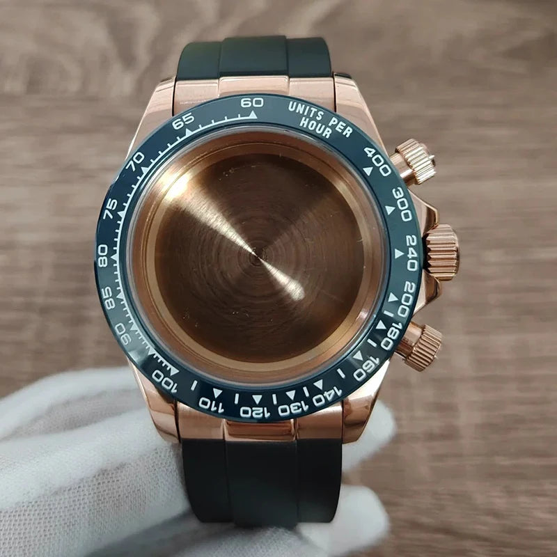 316L Steel 39mm RoseGold-Mulan Case+Watch Rubber Strap Case Fit VK63